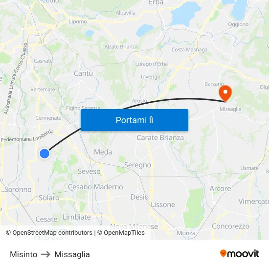 Misinto to Missaglia map