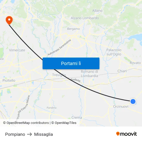 Pompiano to Missaglia map