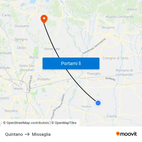 Quintano to Missaglia map