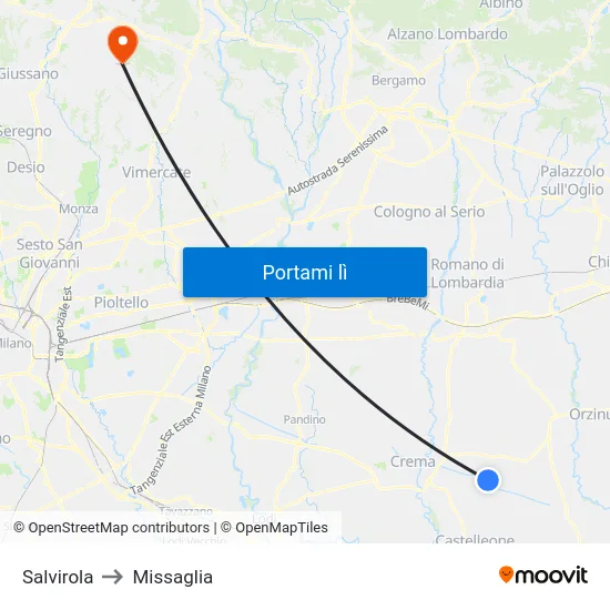 Salvirola to Missaglia map