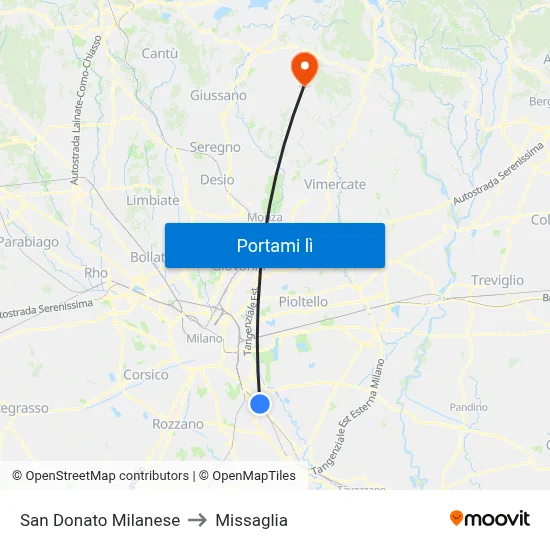 San Donato Milanese to Missaglia map