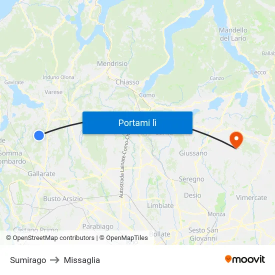 Sumirago to Missaglia map