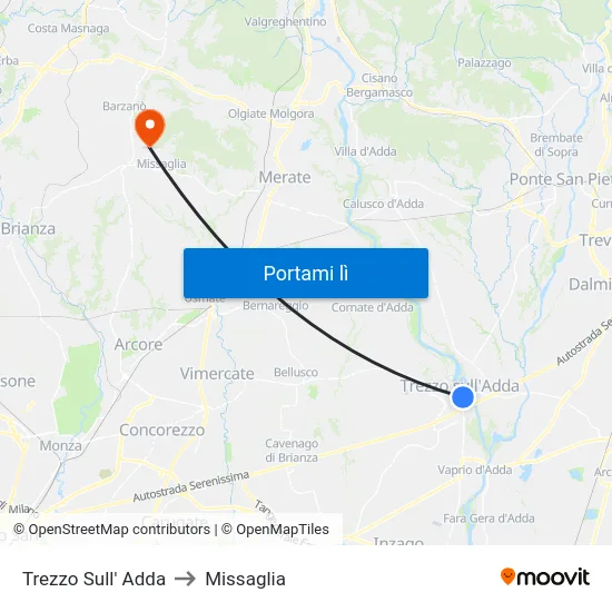 Trezzo Sull' Adda to Missaglia map