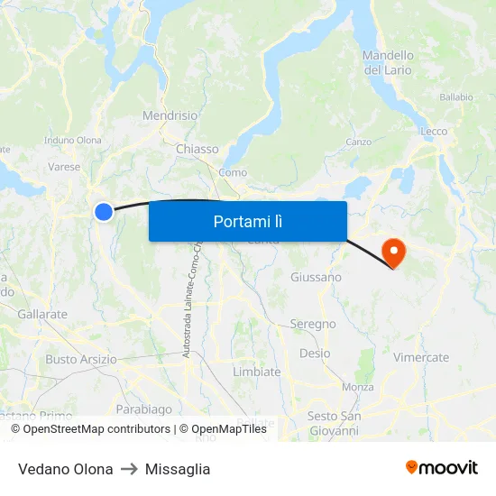 Vedano Olona to Missaglia map