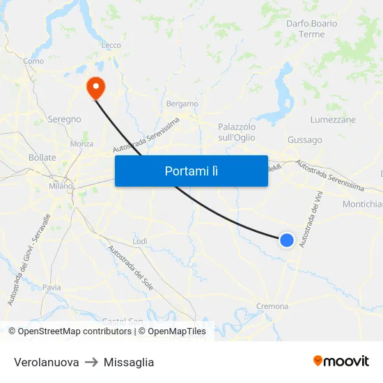 Verolanuova to Missaglia map