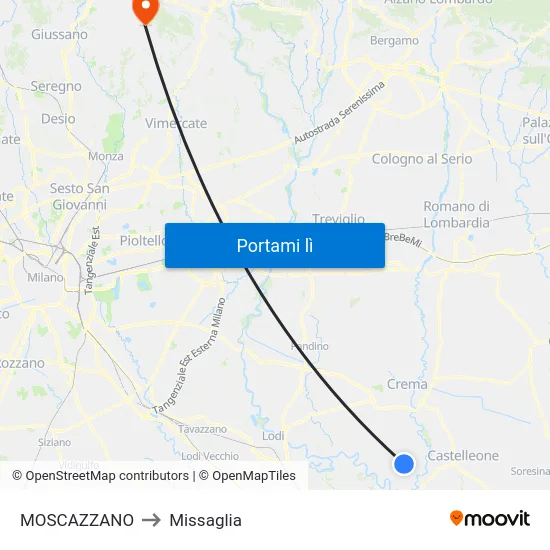 MOSCAZZANO to Missaglia map