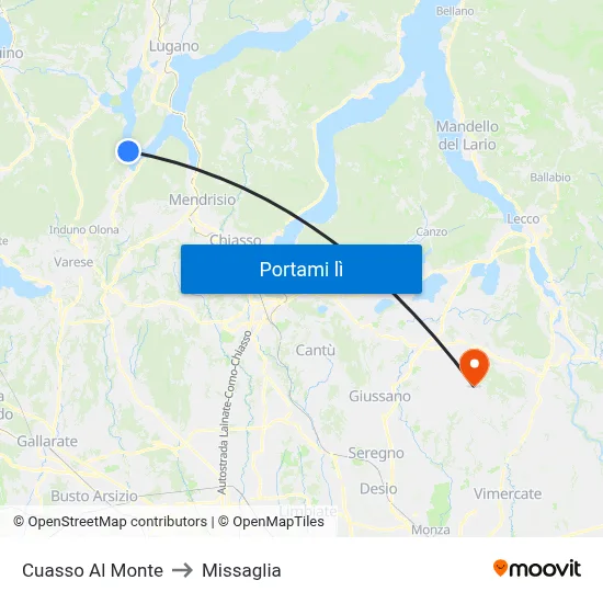 Cuasso Al Monte to Missaglia map