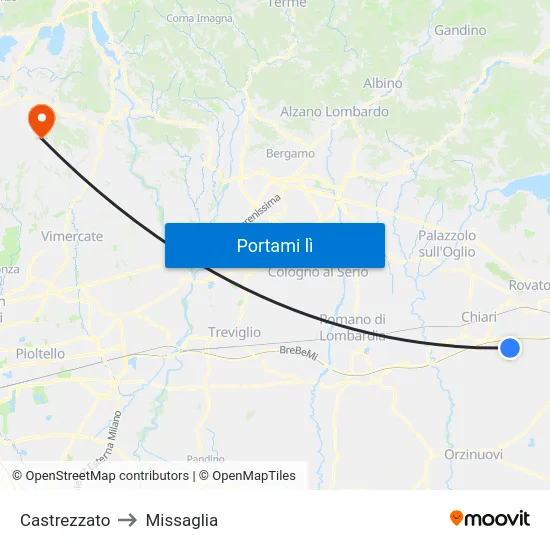 Castrezzato to Missaglia map