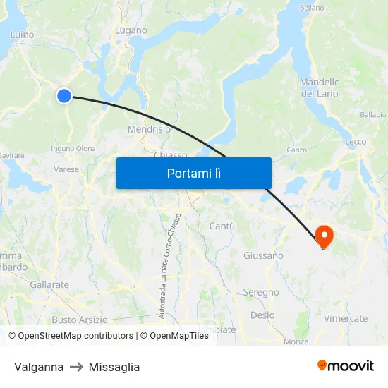 Valganna to Missaglia map