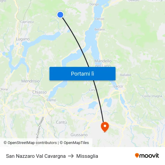 San Nazzaro Val Cavargna to Missaglia map