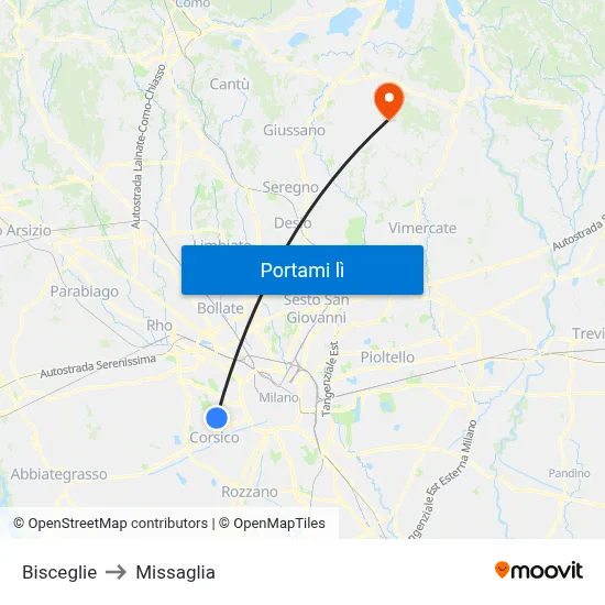 Bisceglie to Missaglia map