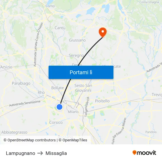 Lampugnano to Missaglia map