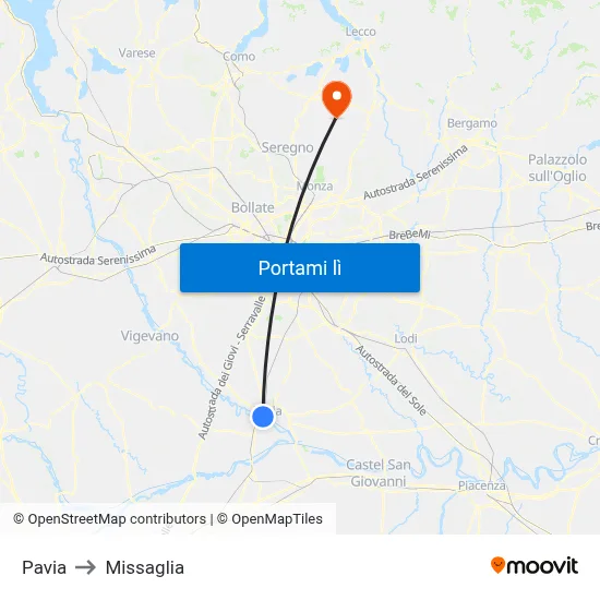 Pavia to Missaglia map