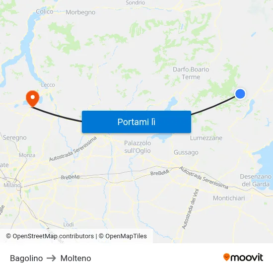 Bagolino to Molteno map