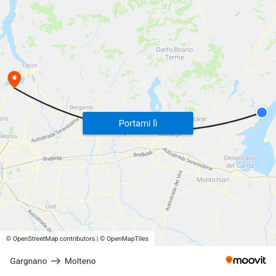 Gargnano to Molteno map