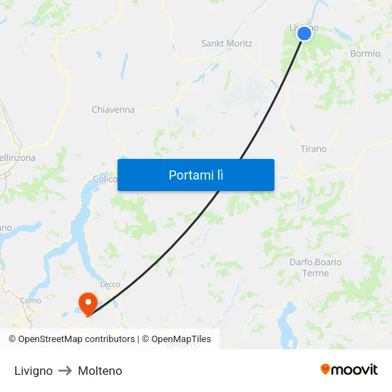 Livigno to Molteno map