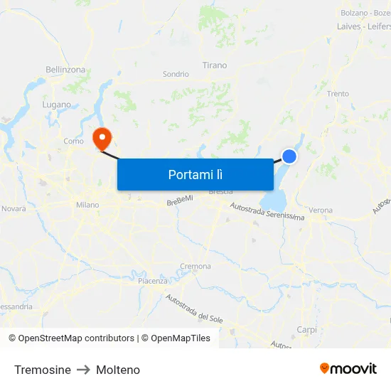 Tremosine to Molteno map