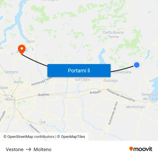 Vestone to Molteno map