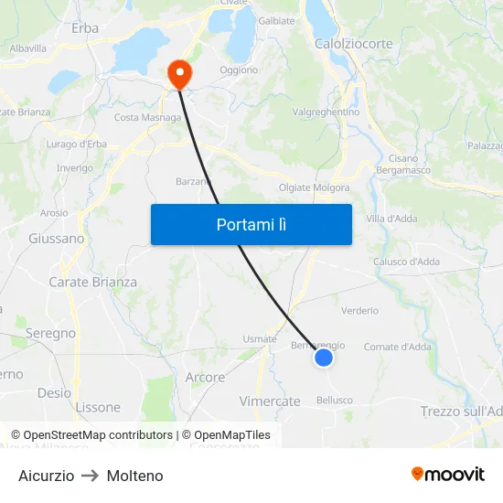 Aicurzio to Molteno map