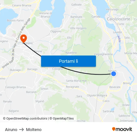 Airuno to Molteno map