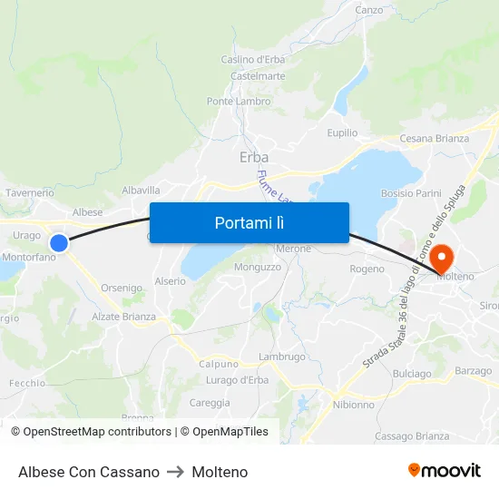 Albese Con Cassano to Molteno map