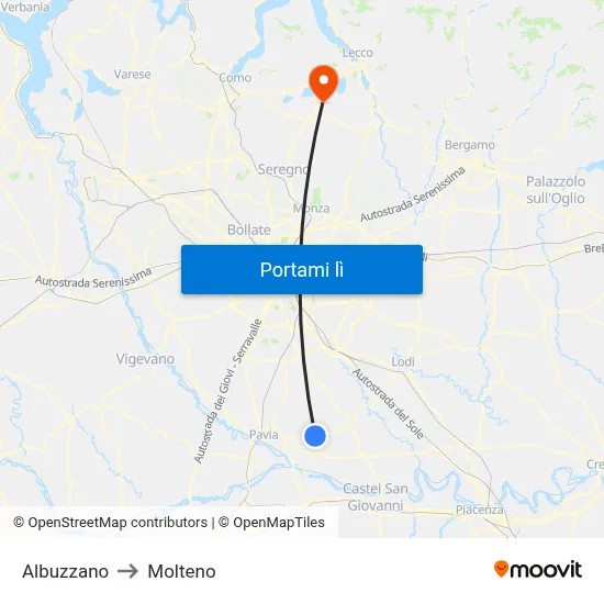 Albuzzano to Molteno map