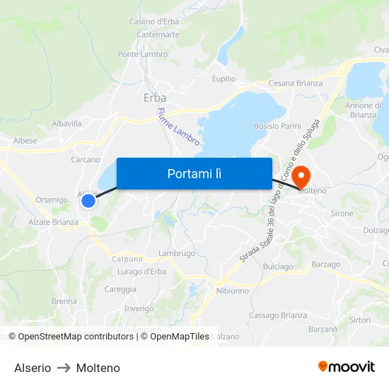 Alserio to Molteno map