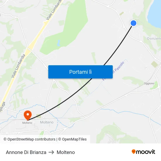 Annone Di Brianza to Molteno map