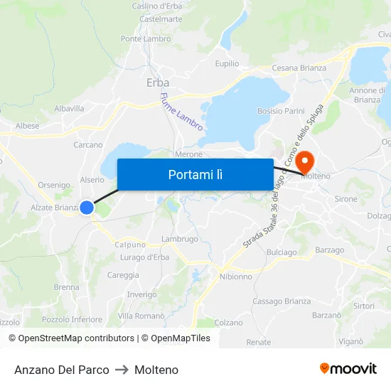 Anzano Del Parco to Molteno map
