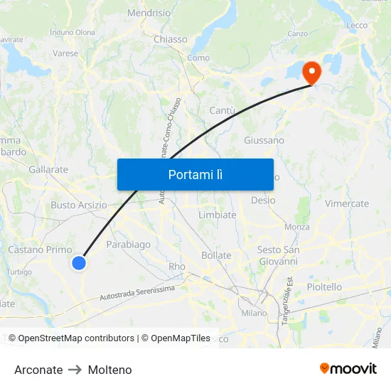 Arconate to Molteno map