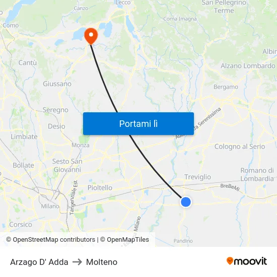 Arzago D' Adda to Molteno map