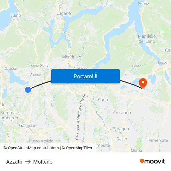 Azzate to Molteno map