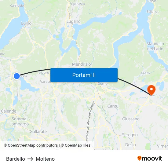 Bardello to Molteno map