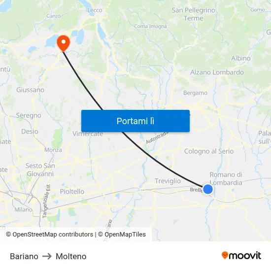 Bariano to Molteno map