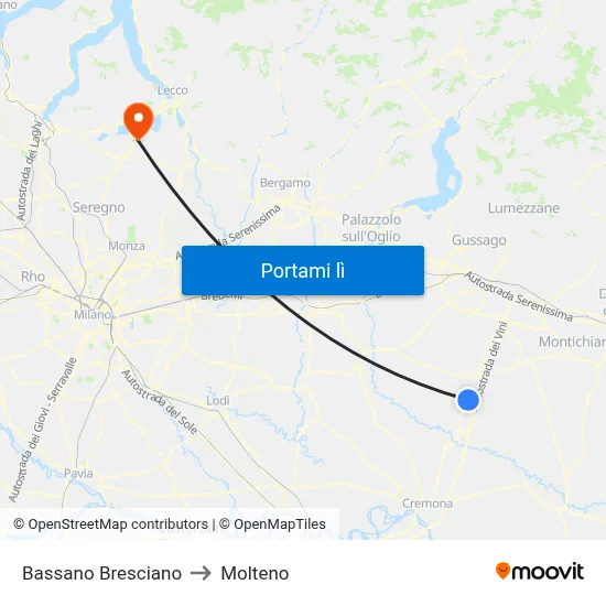 Bassano Bresciano to Molteno map