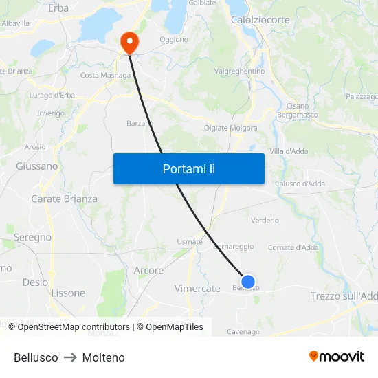Bellusco to Molteno map