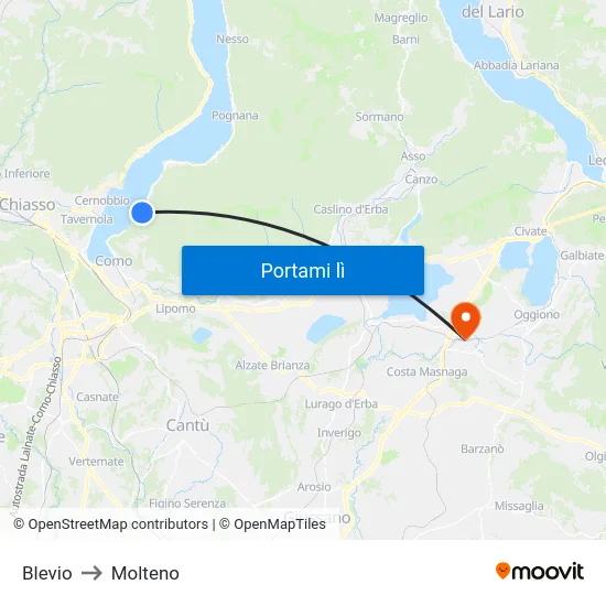 Blevio to Molteno map