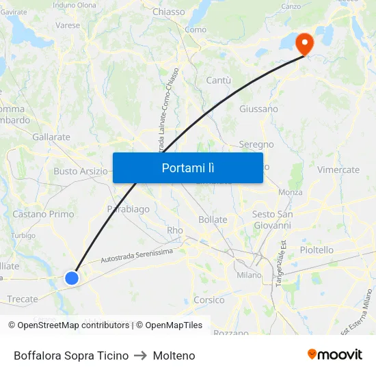 Boffalora Sopra Ticino to Molteno map