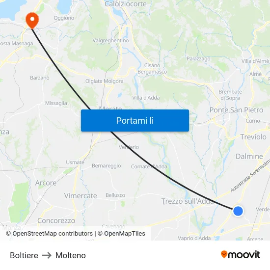 Boltiere to Molteno map