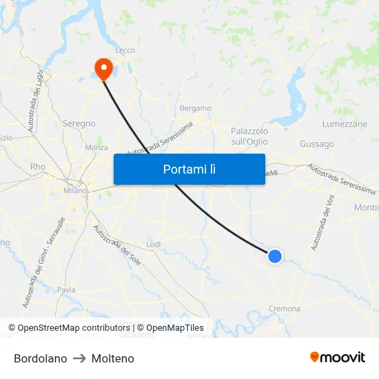 Bordolano to Molteno map