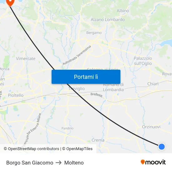 Borgo San Giacomo to Molteno map
