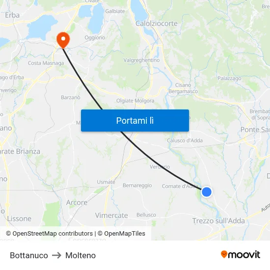 Bottanuco to Molteno map