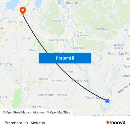 Brembate to Molteno map