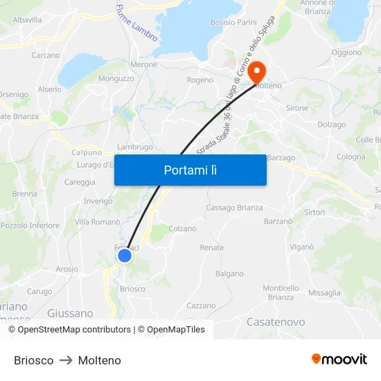 Briosco to Molteno map