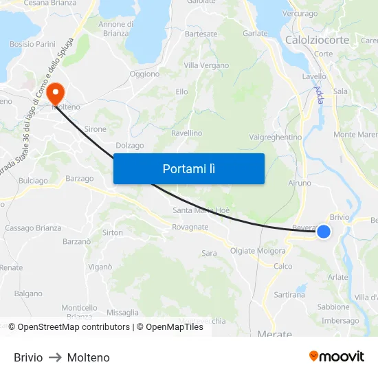 Brivio to Molteno map