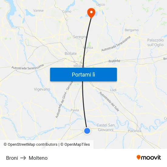 Broni to Molteno map
