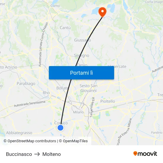 Buccinasco to Molteno map