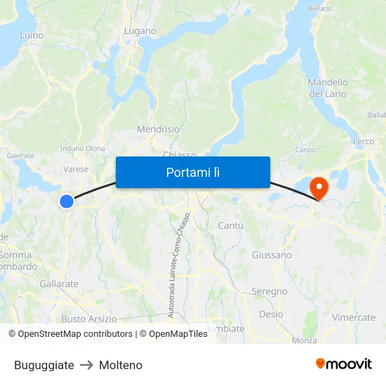 Buguggiate to Molteno map