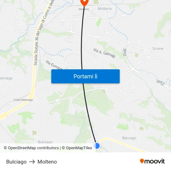 Bulciago to Molteno map