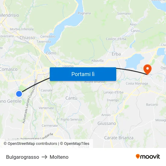 Bulgarograsso to Molteno map